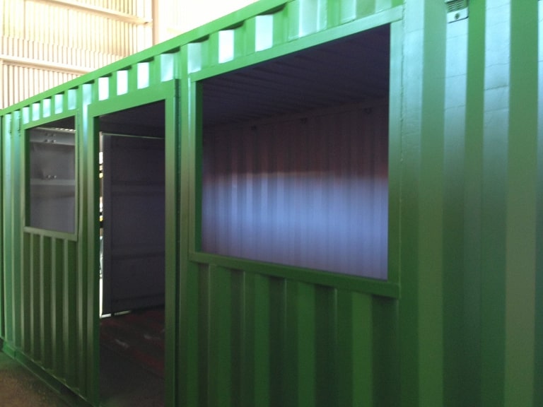 green modified shipping container
