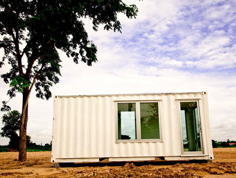 white modified shipping container